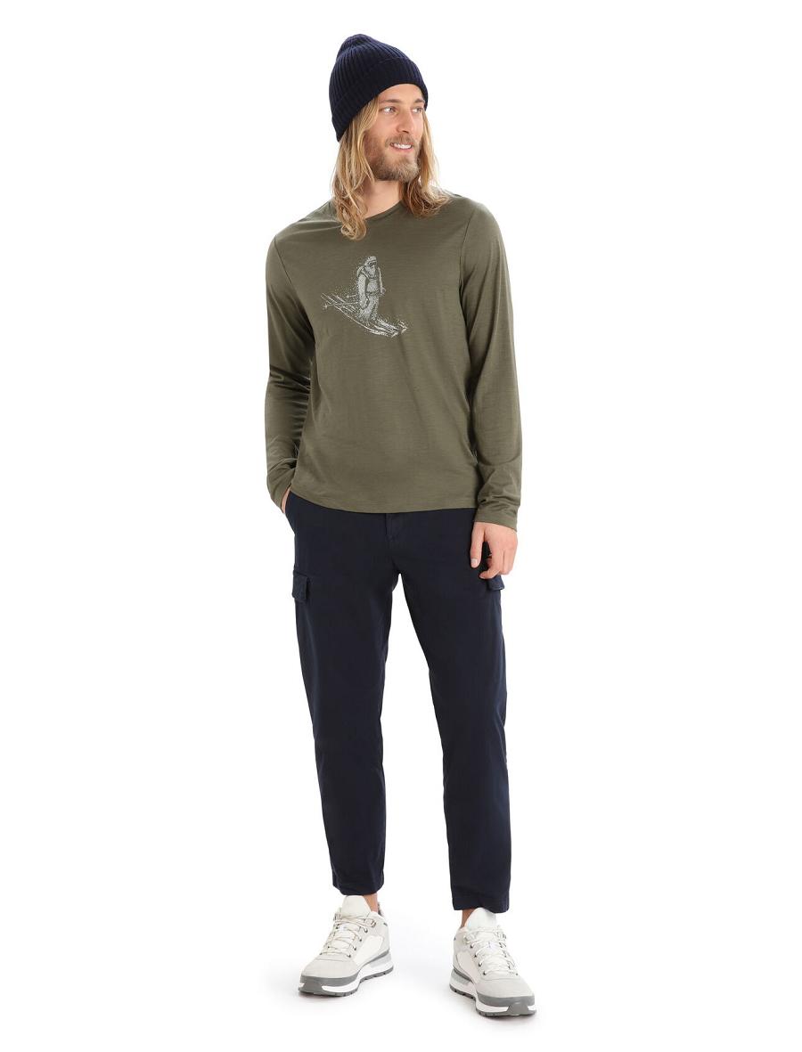 Loden Men's Icebreaker Merino Tech Lite II T-Shirt Skiing Yeti Long Sleeve | USA 1226SGLO